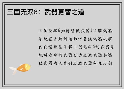 三国无双6：武器更替之道