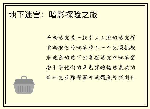 地下迷宫：暗影探险之旅